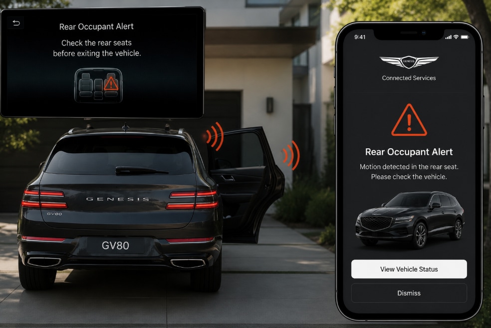 Genesis Advanced Rear Occupant Alert notification.