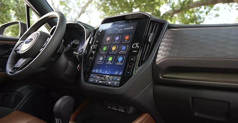 2026 Subaru Forester interior with a large vertical touchscreen display.