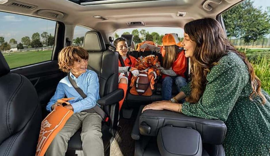 Children seated in the third row of a Subaru Ascent