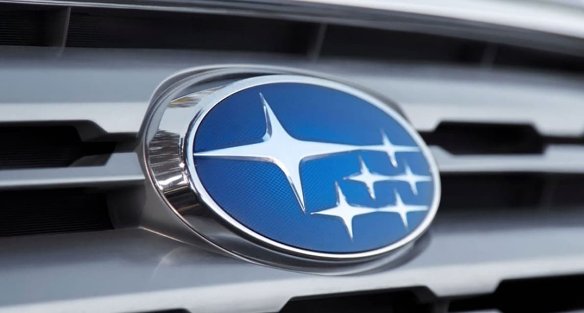 Subaru emblem front bumper view.
