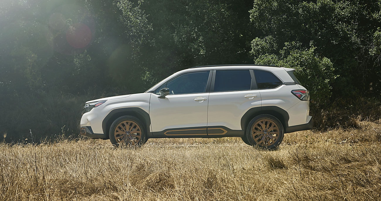 SUV on the road for a test drive with Subaru dealers