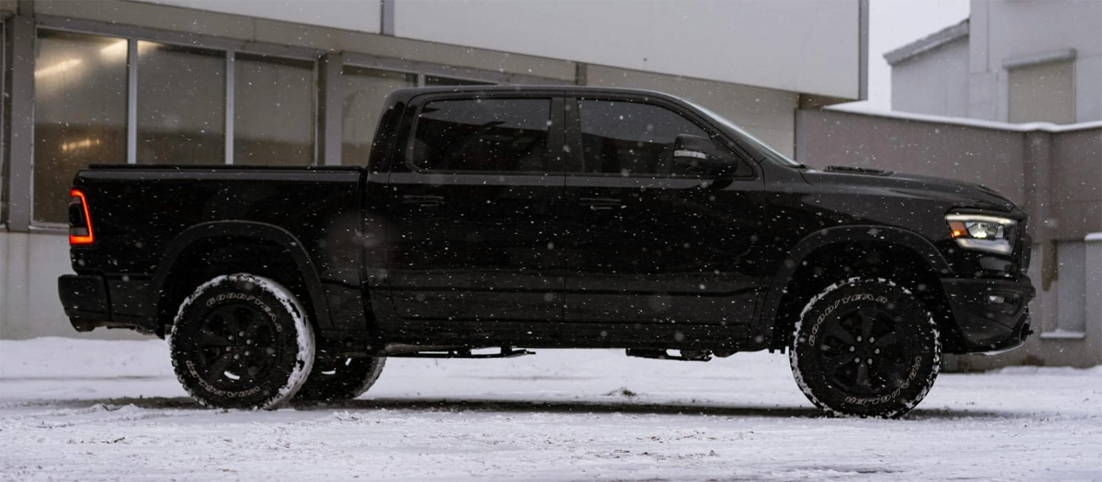 Profile of Dodge Ram in the snow