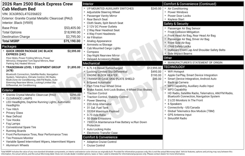 New 2026 Ram 2500 BLACK EXPRESS CREW CAB 4X4 6'4 BOX Pickup
