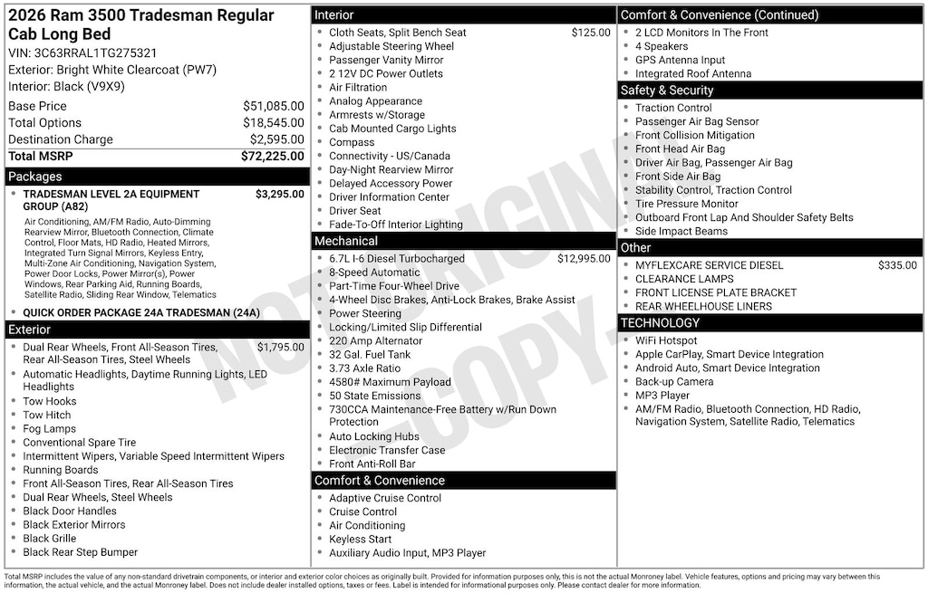 New 2026 Ram 3500 TRADESMAN REGULAR CAB 4X4 8' BOX Pickup