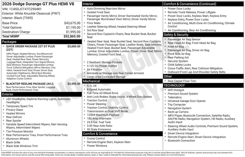 New 2026 Dodge Durango GT PLUS AWD HEMI V8 Sport Utility