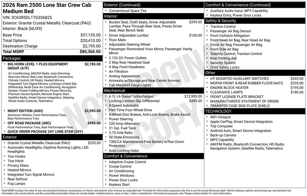 New 2026 Ram 2500 LONE STAR CREW CAB 4X4 6'4 BOX Pickup