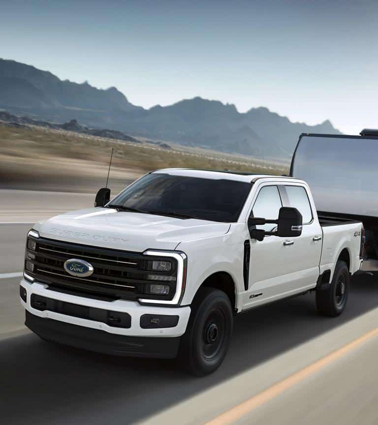 Bold front grille and headlights of the 2026 Ford F-350.
