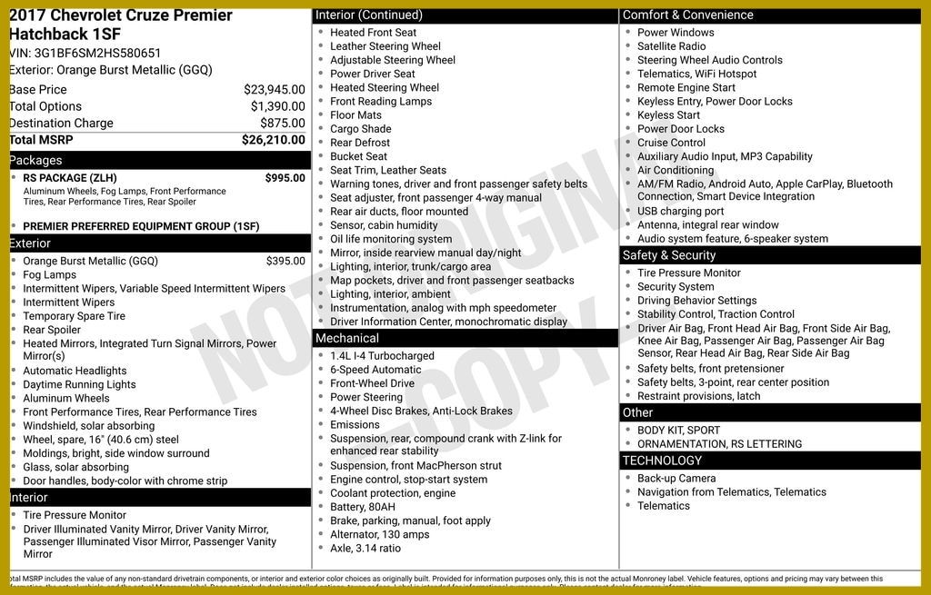 Used 2017 Chevrolet Cruze Premier Auto Hatchback