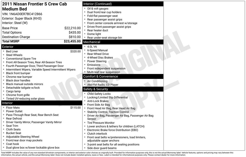 2011 Nissan Frontier 4.0 S Crew Cab 4X2 MT's photo