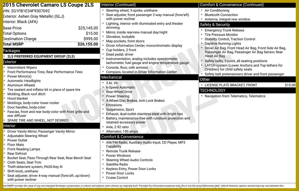 2015 Chevrolet Camaro 2LS