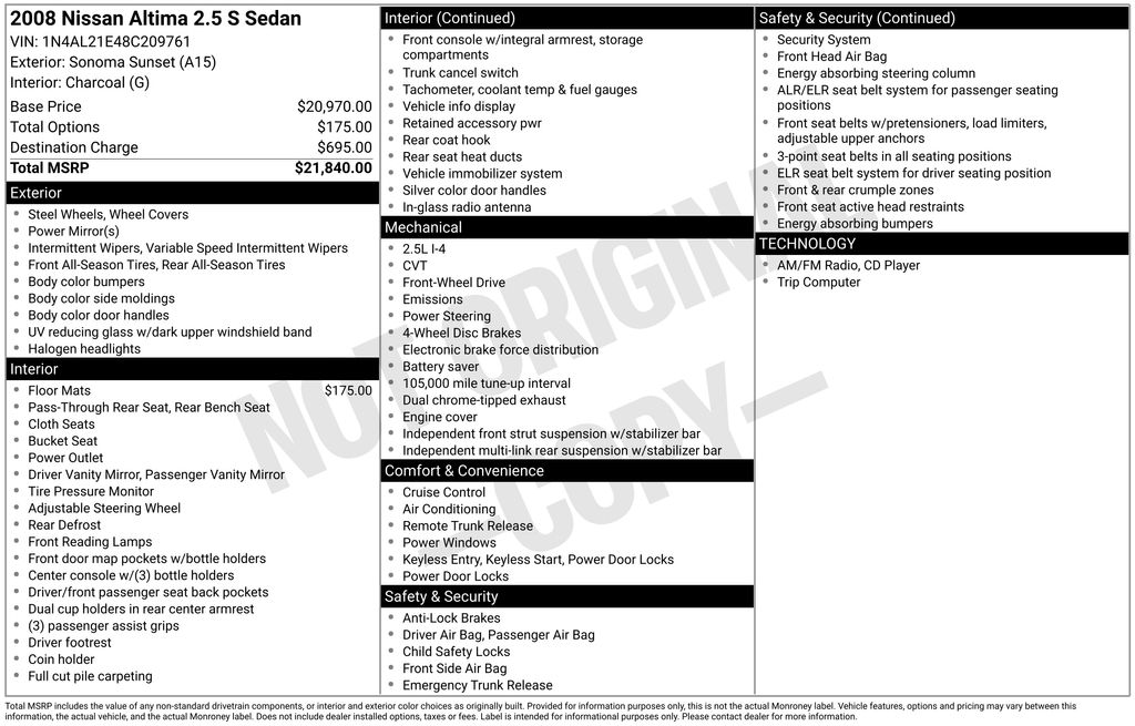 2008 Nissan Altima 2.5 S Auto's photo