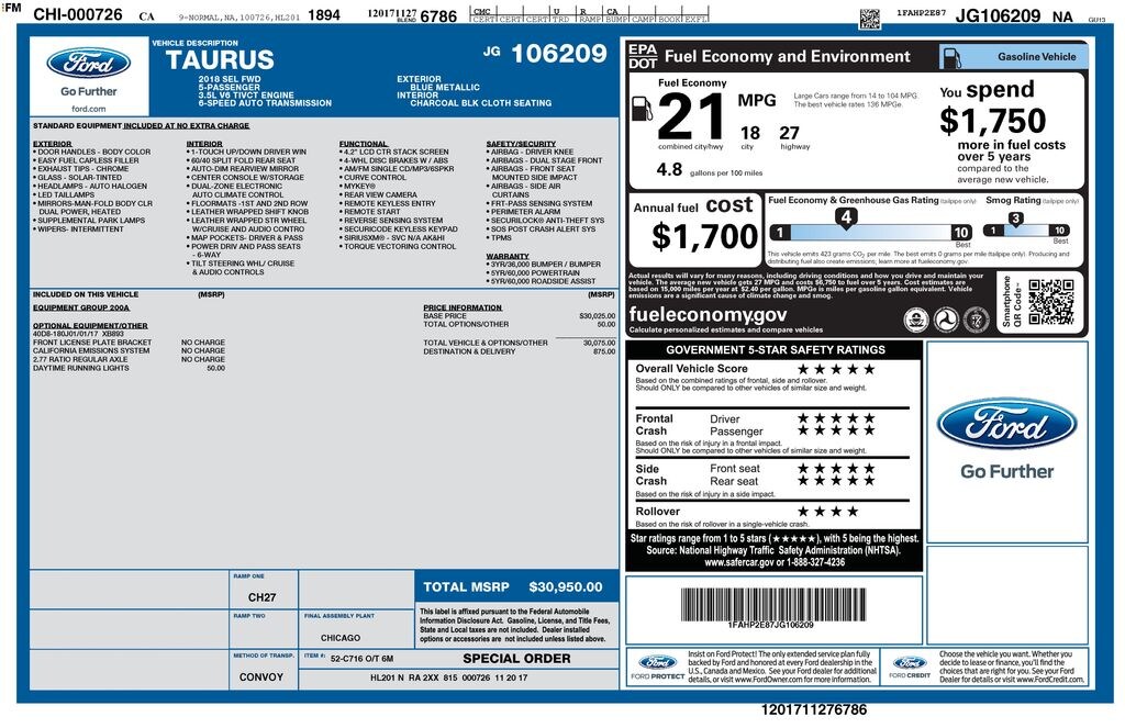 Used 2018 Ford Taurus SEL Sedan