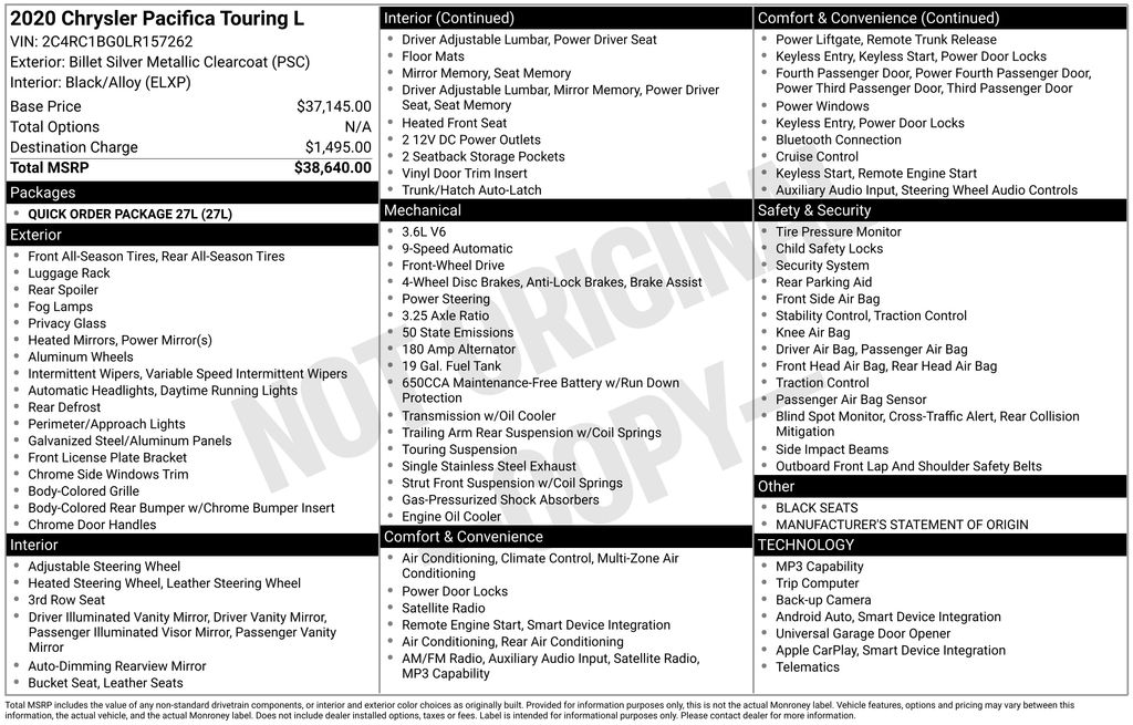 2020 Chrysler Pacifica Touring L's photo
