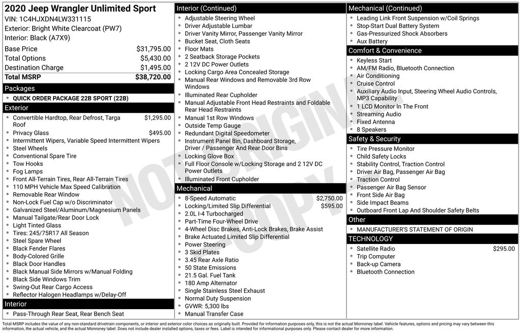 2020 Jeep Wrangler Unlimited Sport