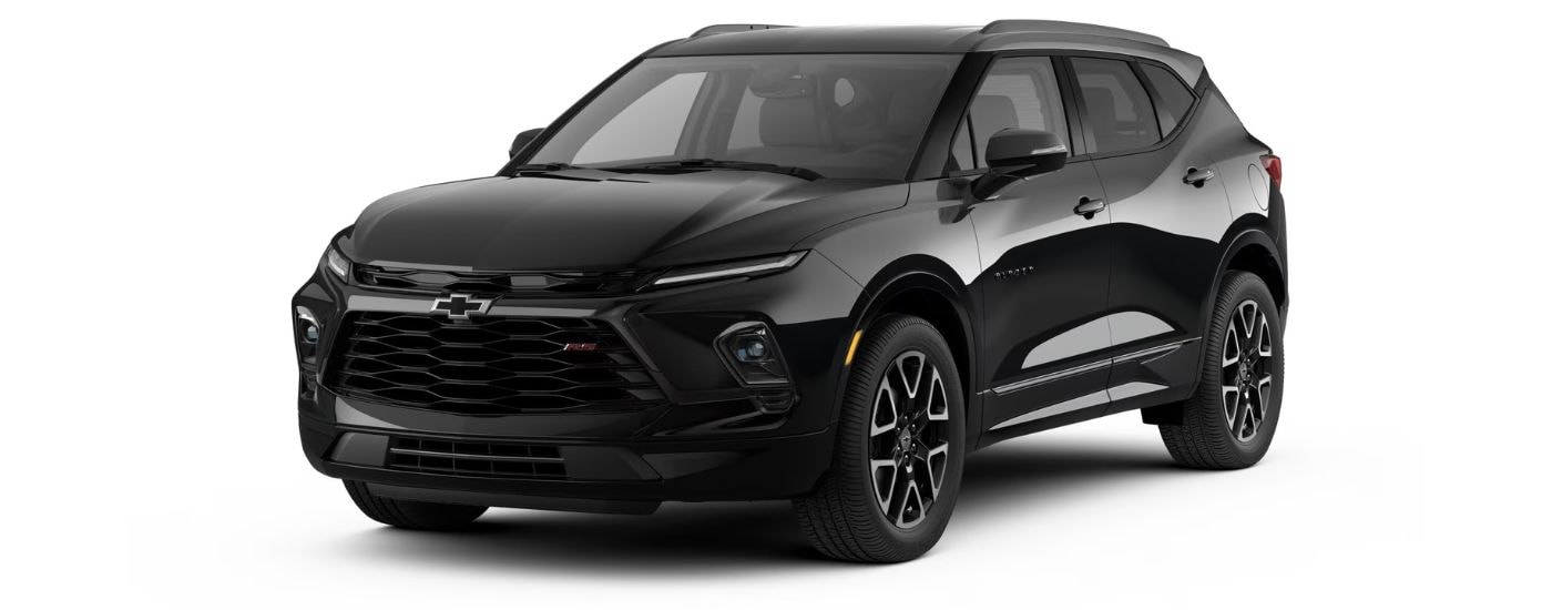 A black 2023 Chevy Blazer RS is angled left.