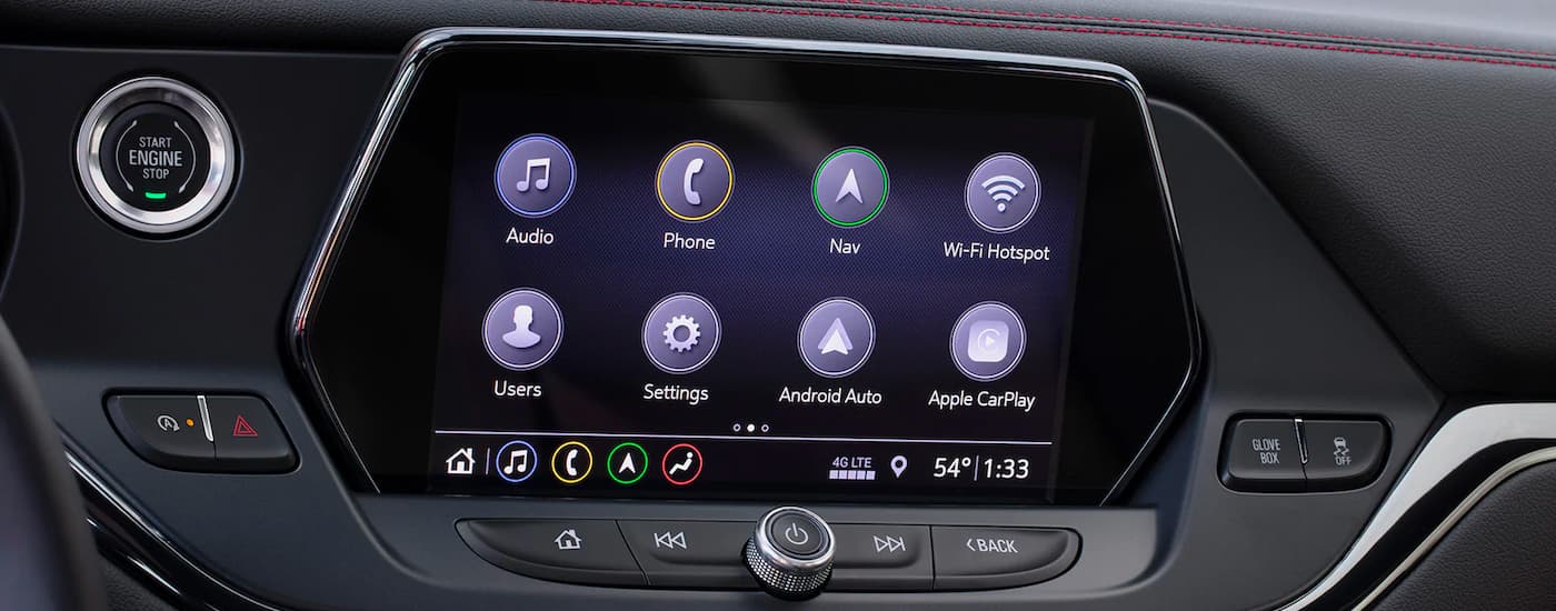 A close up shows the infotainment screen and apps in a 2022 Chevy Blazer.