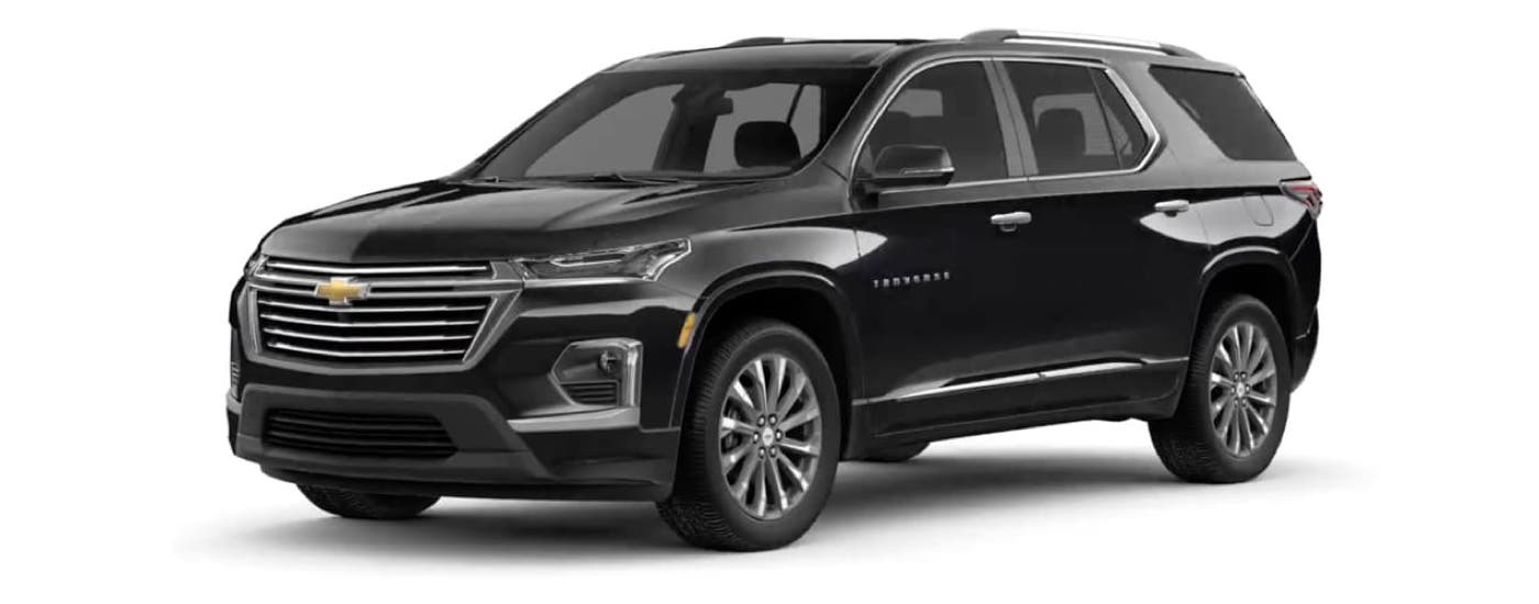 A black 2022 Chevy Traverse LS is angled left.