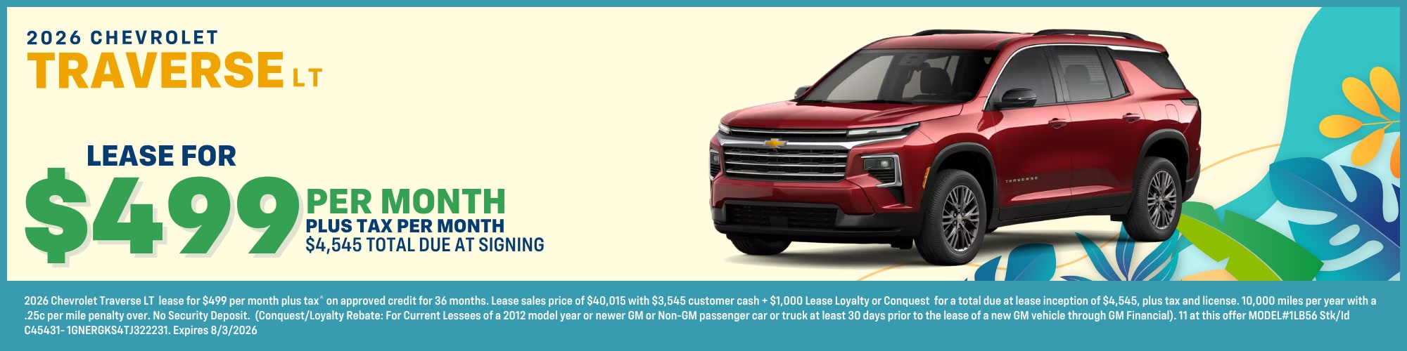 2026 Chevrolet Traverse LT lease offer