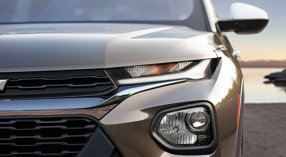 A close up of the front of a brown 2022 Chevy Trailblazer is shown.