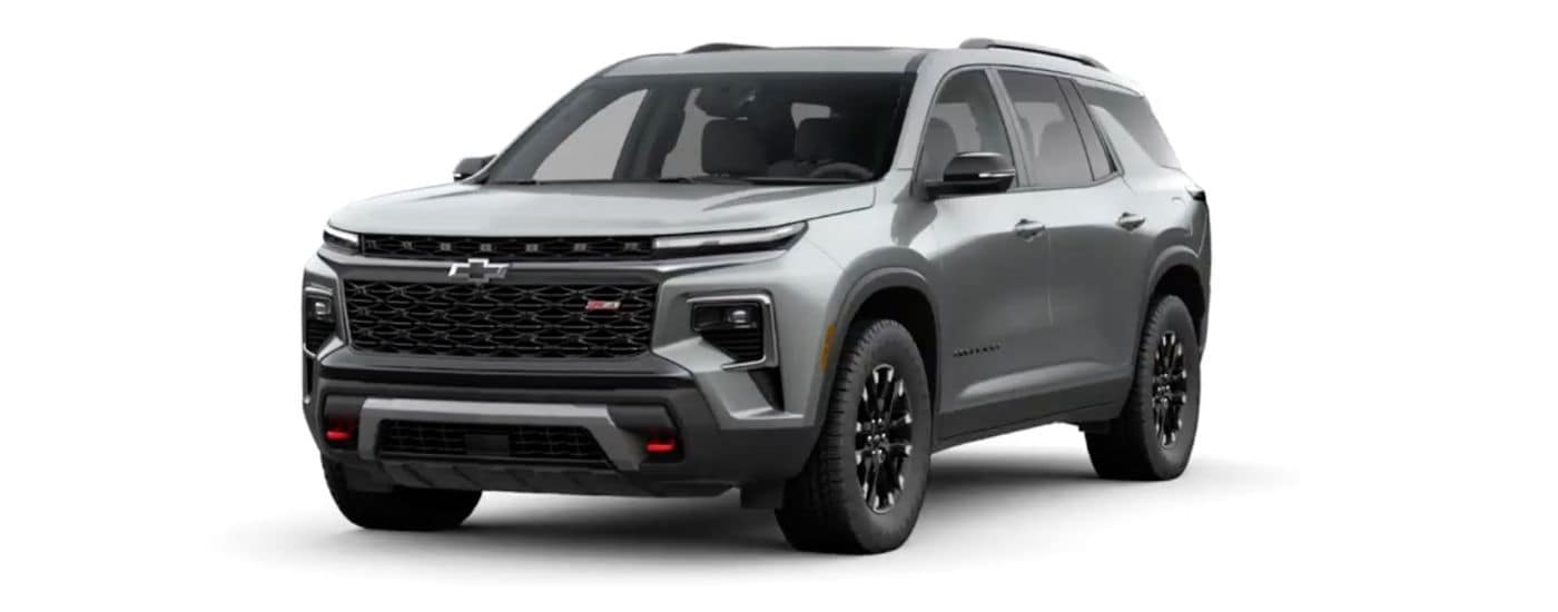 A grey 2024 Chevy Traverse Z71 is shown angled left.