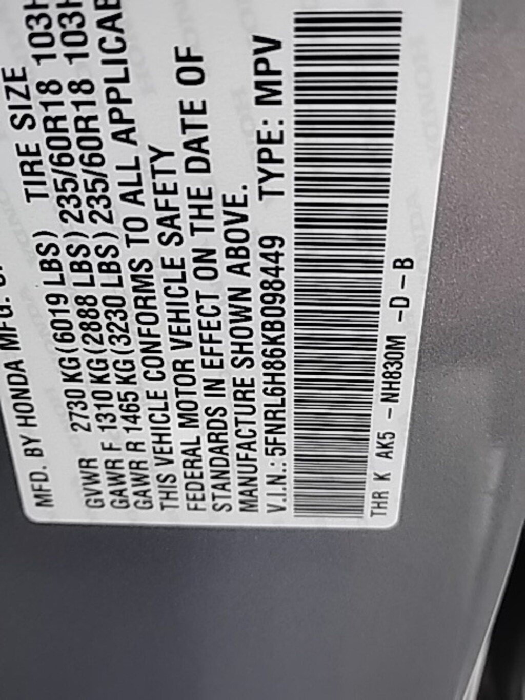 Used 2019 Honda Odyssey Touring Minivan/Van