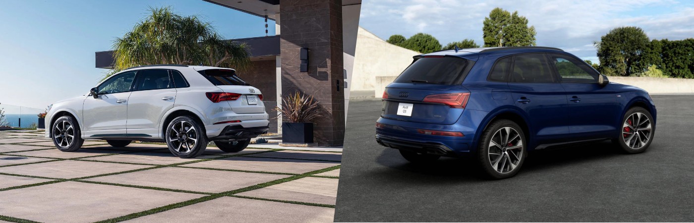 The Audi Q3 and Audi Q5 from the rear.