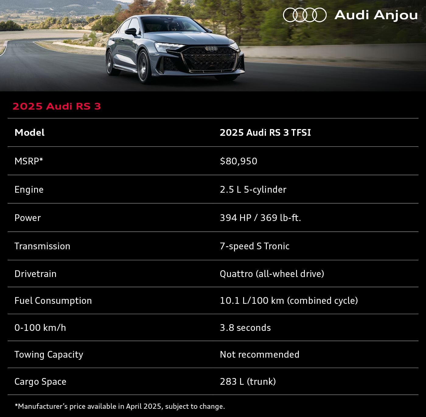 2025 Audi RS 3: Specs and Pricing.