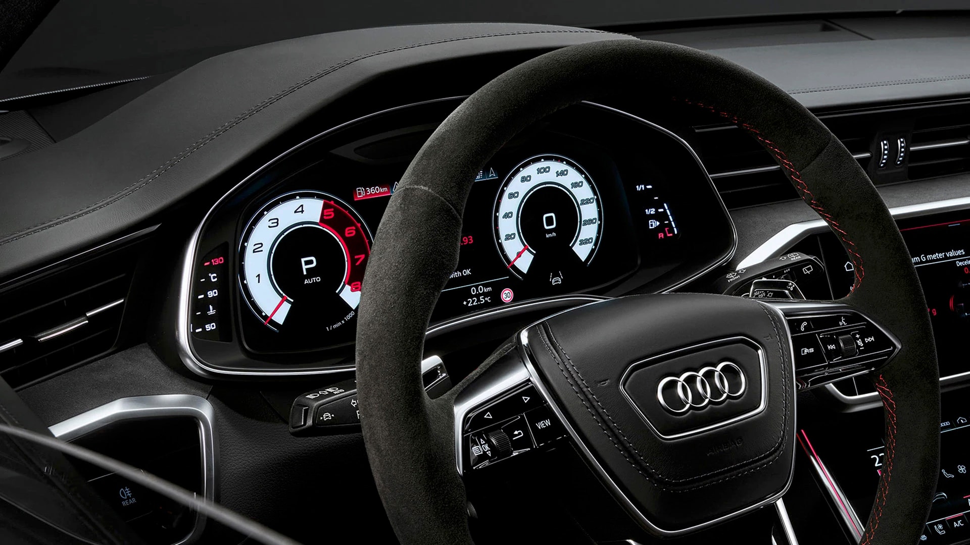 Close-up view of the Audi RS 7 2025 dashboard.
