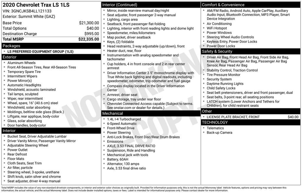 Used 2020 Chevrolet Trax LS SUV