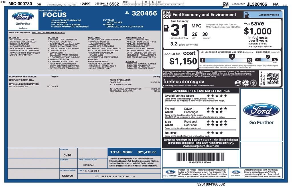 Used 2018 Ford Focus SE Hatchback