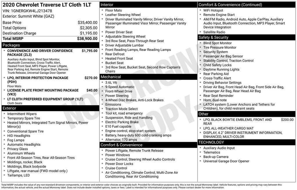 Used 2020 Chevrolet Traverse LT Cloth SUV