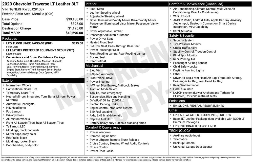 Used 2020 Chevrolet Traverse LT Leather SUV