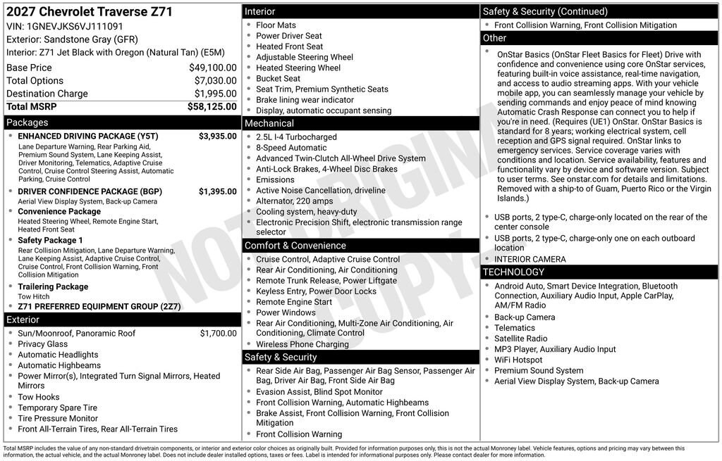New 2027 Chevrolet Traverse Z71 SUV