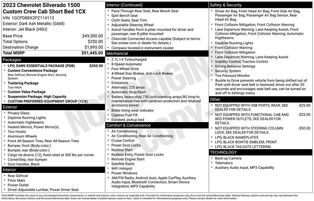 Used 2023 Chevrolet Silverado 1500 Custom Truck Crew Cab