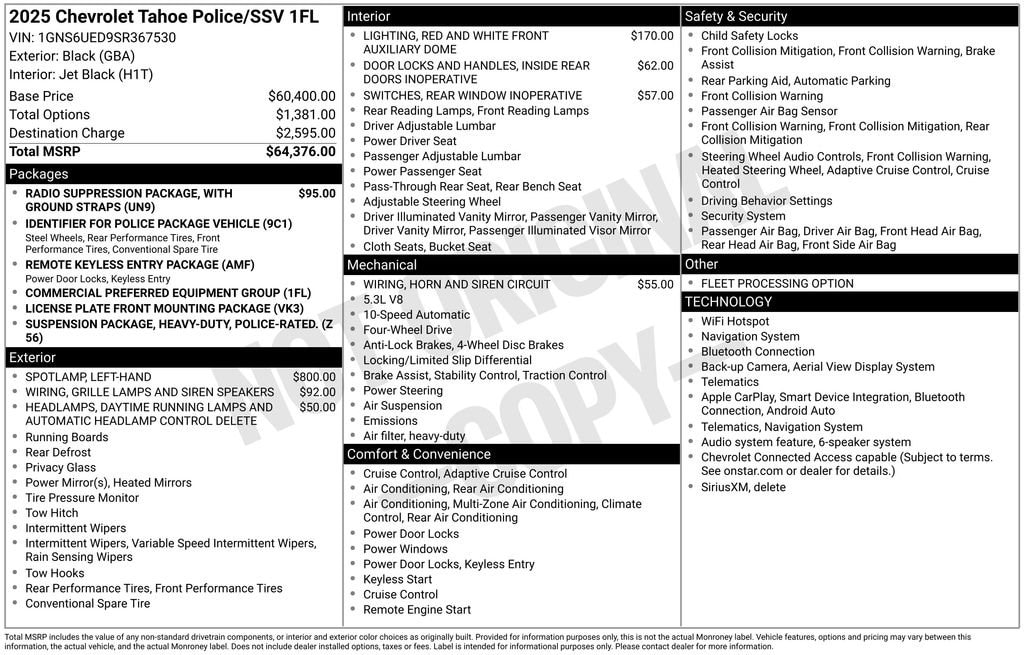 New 2025 Chevrolet Tahoe Police Package Commercial SUV