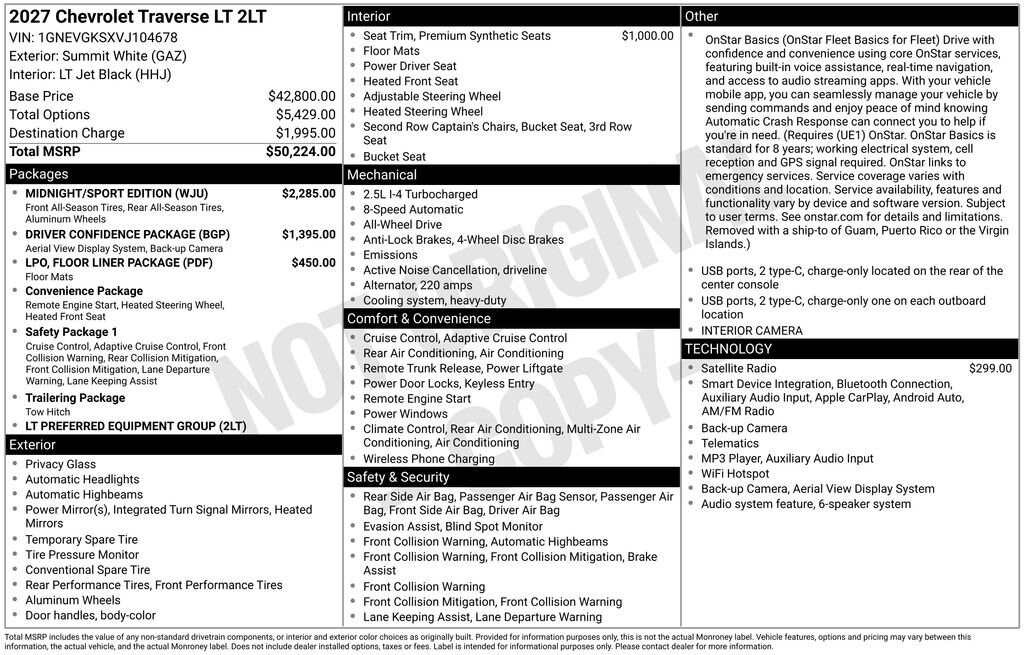 New 2027 Chevrolet Traverse LT SUV