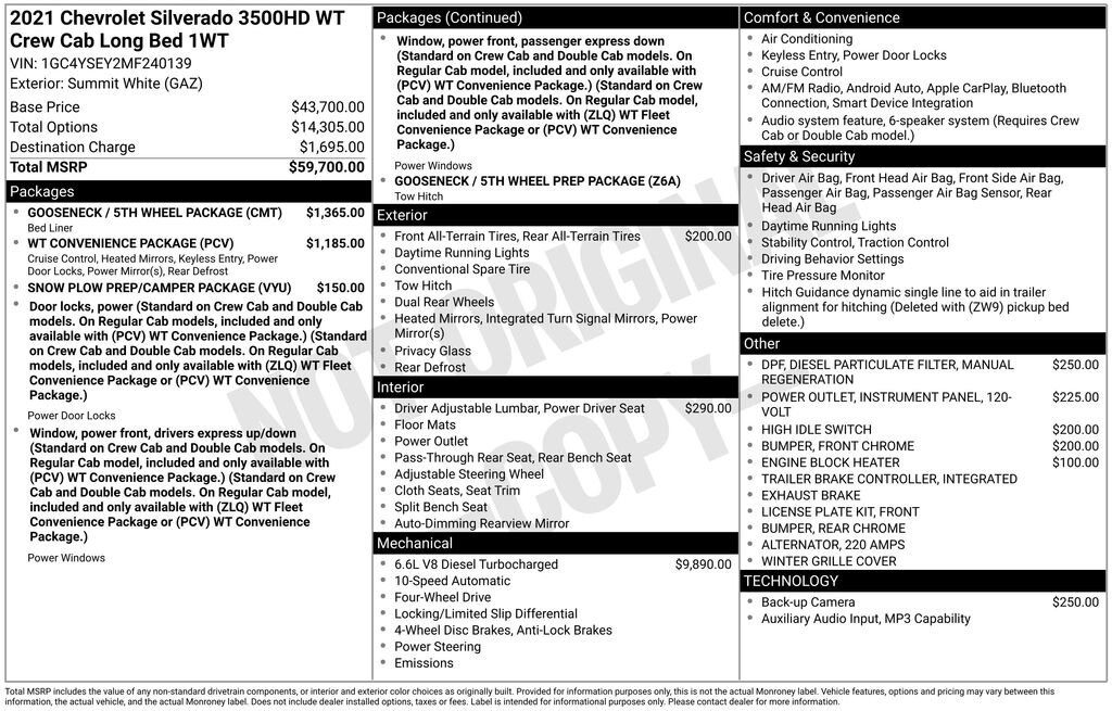 Used 2021 Chevrolet Silverado 3500 HD WT Truck Crew Cab