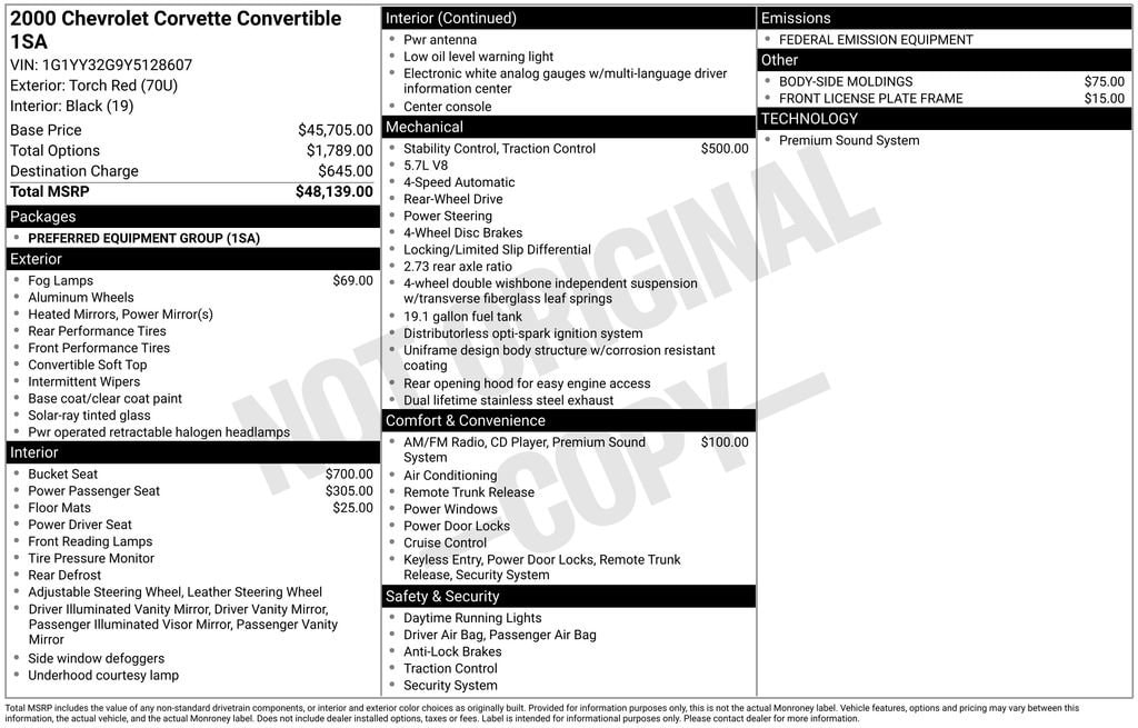 Used 2000 Chevrolet Corvette NA Convertible