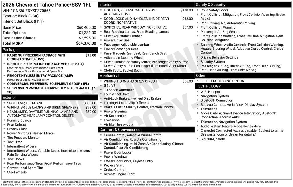 New 2025 Chevrolet Tahoe Police Package Commercial SUV