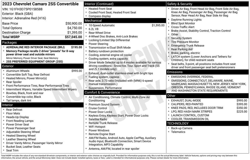 Used 2023 Chevrolet Camaro 2SS Convertible