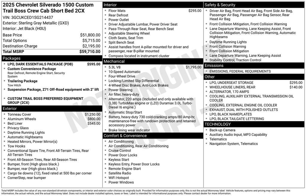 Used 2025 Chevrolet Silverado 1500 Custom Trail Boss Truck Crew Cab