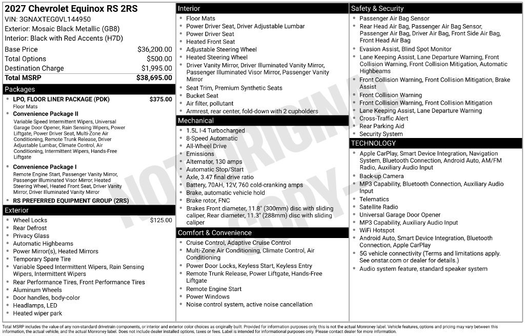 New 2027 Chevrolet Equinox RS SUV