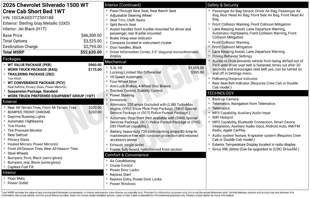 New 2026 Chevrolet Silverado 1500 WT Truck