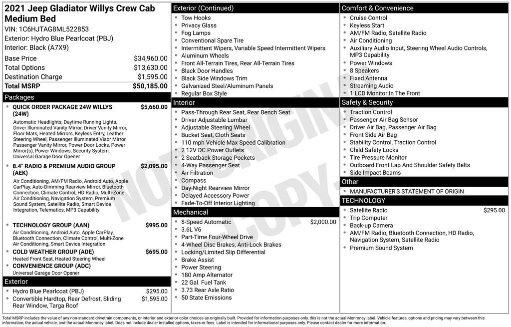 Used 2021 Jeep Gladiator Willys Truck Crew Cab