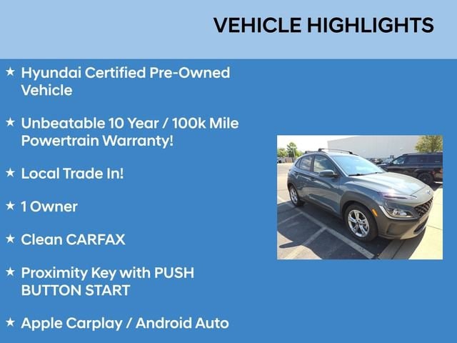 Certified 2022 Hyundai Kona SEL with VIN KM8K6CAB6NU850154 for sale in Parma, OH