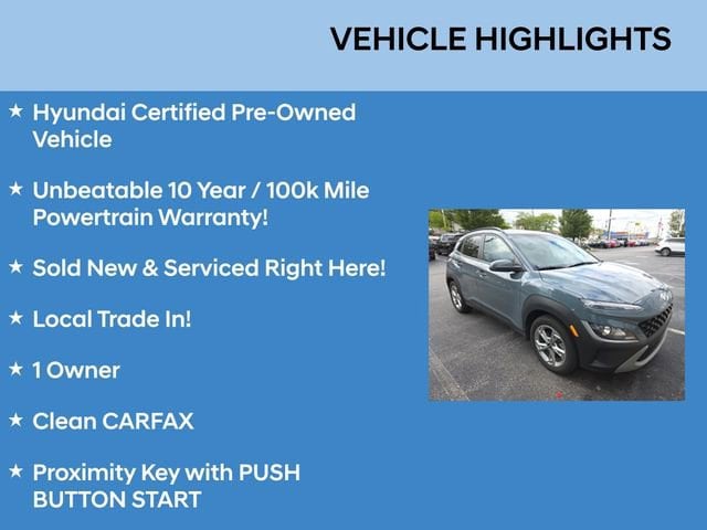 Certified 2022 Hyundai Kona SEL with VIN KM8K6CAB4NU866966 for sale in Parma, OH