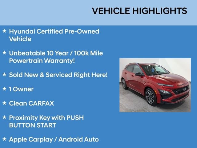 Certified 2022 Hyundai Kona N Line with VIN KM8K3CA34NU864216 for sale in Parma, OH