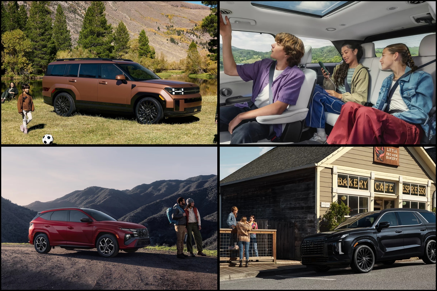 Hyundai Tucscon, Hyundai Palisade, Hyundai Santa Fe, and interior family view