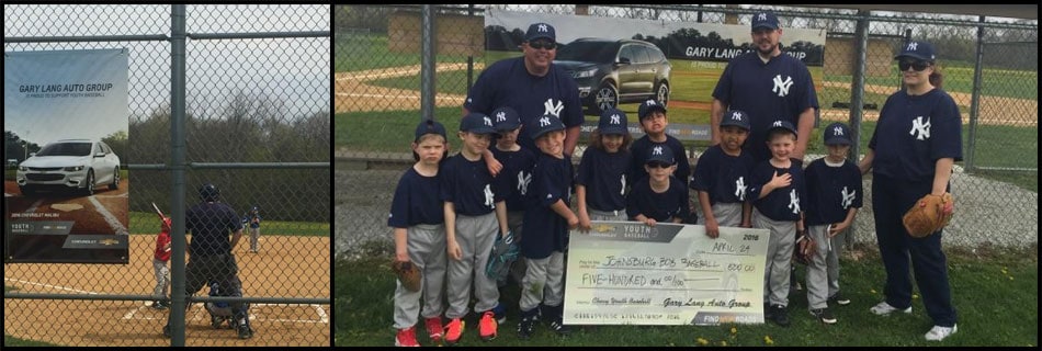 Gary Lang Chevy Sponsor Johnsburg Youth Baseball Team
