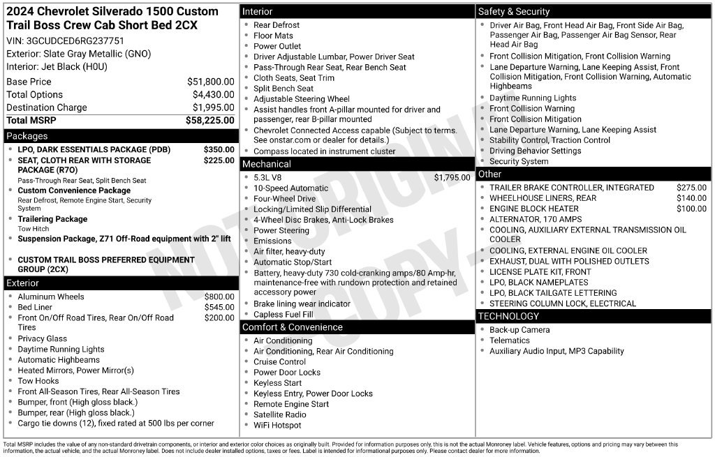 2024 Chevrolet Silverado 1500 Custom Trail Boss Truck